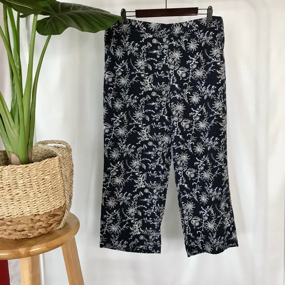 NWT Caslon Linen Floral Wide Leg Crop Pant L